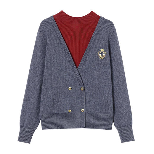 CC-15-2285安哥拉红色假两件针织衫女冬2024新款时尚半高领毛衣内搭打底上衣 商品图4