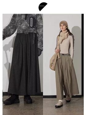 半圆/D24401706/加厚羊毛裤子女宽松阔腿裤裙裤