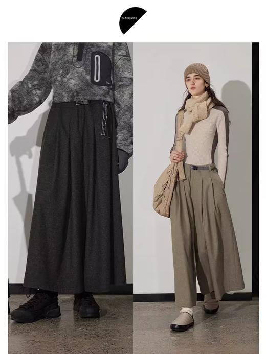 半圆/D24401706/加厚羊毛裤子女宽松阔腿裤裙裤 商品图0