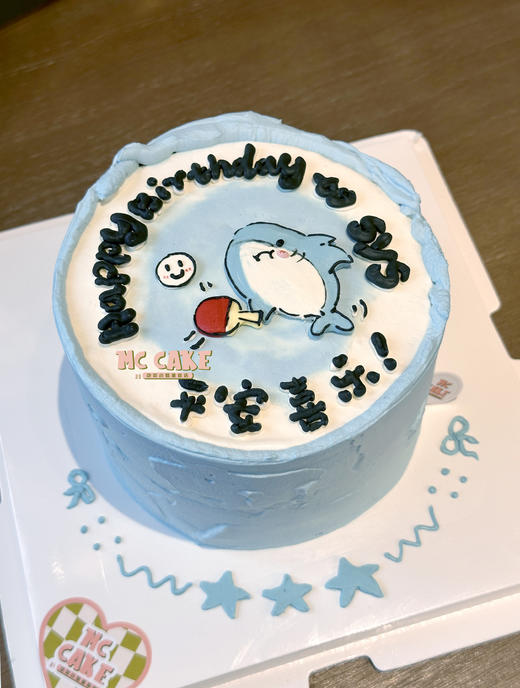 鲨鱼打乒乓球手绘蛋糕 商品图0