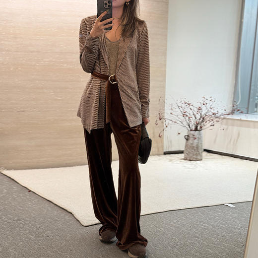 【顺丰包邮】99526 洛诗琳秋冬时髦复古优雅系带西装丝绒长裤套装394 商品图1