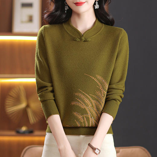 CC-XMY-89591立领国风中年女装针织打底衫秋冬2024新款洋气上衣内搭毛衣女 商品图3