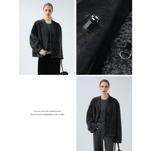 COCOBELLA奢感重工仿拉贡夹克外套女短款环保皮草大衣FU7010 商品图2