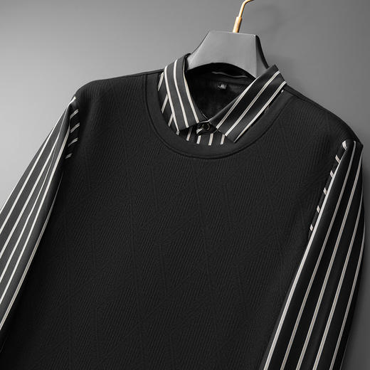 【加绒假两件】【新款DDA】大依优型大码男士假两件长袖T恤商务休闲上衣加肥加大胖子舒适 商品图3