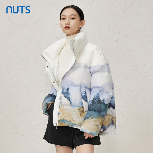 NUTS冬季新品防风立领时尚高级扎染保暖加厚短羽绒服女343091233 商品图3