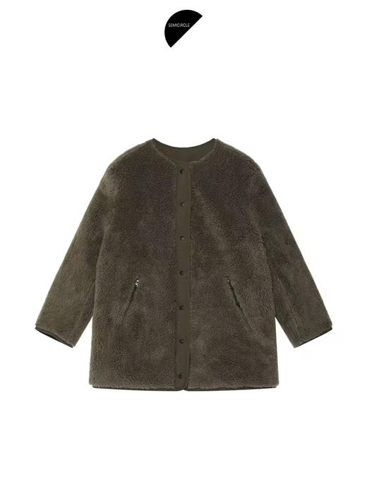 半圆/D24401488/两面穿户外中偏长无领羊羔毛外套 商品图4