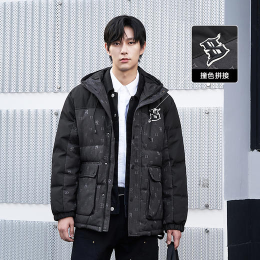 gxg.jeans男装冬季羽绒服 潮流撞色满印老花设计短款连帽羽绒服JED1Y200284 商品图1