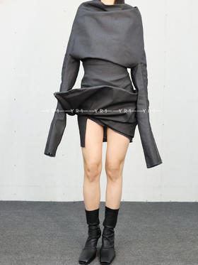 Rick Owens｜垂坠粉笔黑弹力牛仔布迷你裙
