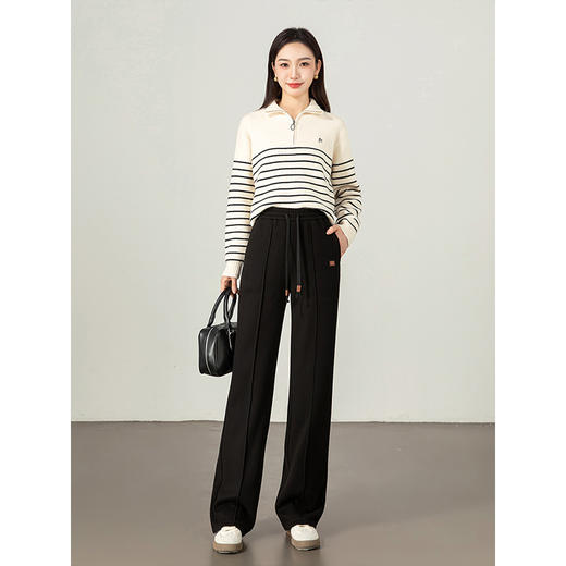 【年终特卖】熙世界黑色运动阔腿裤加绒女秋冬新款休闲松紧高腰宽松直筒长裤子 商品图4