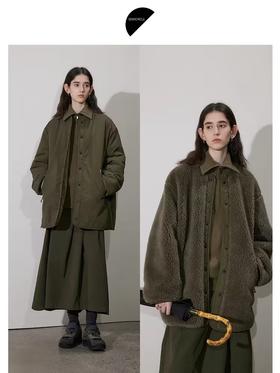 半圆/D24401488/两面穿户外中偏长无领羊羔毛外套