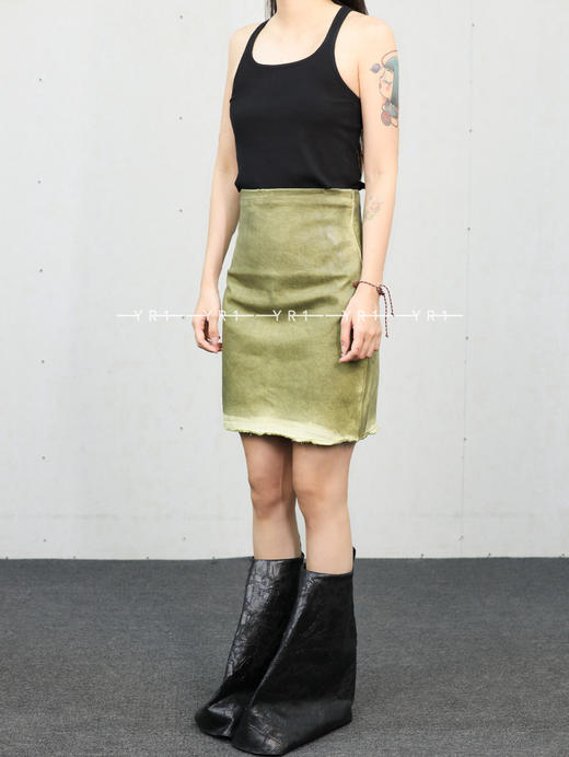 Rick Owens Drkshdw｜鼠尾草绿箔片弹力牛仔迷你裙 商品图3