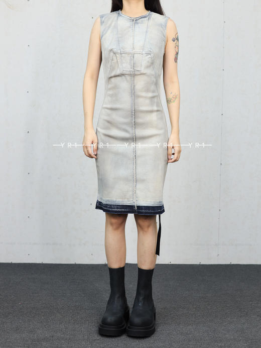 Rick Owens Drkshdw｜天空色弹力牛仔布碎片连衣裙 商品图0