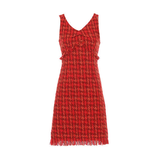 VIMAGE纬漫纪V领经典小香风红色高腰显瘦无袖连衣裙秋冬新款V2207829 商品图6