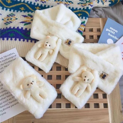 「9.9元到手！赠送小熊配饰」小熊围脖冬季纯色可爱毛绒脖套防寒保暖护颈户外挡风套头围巾 商品图1