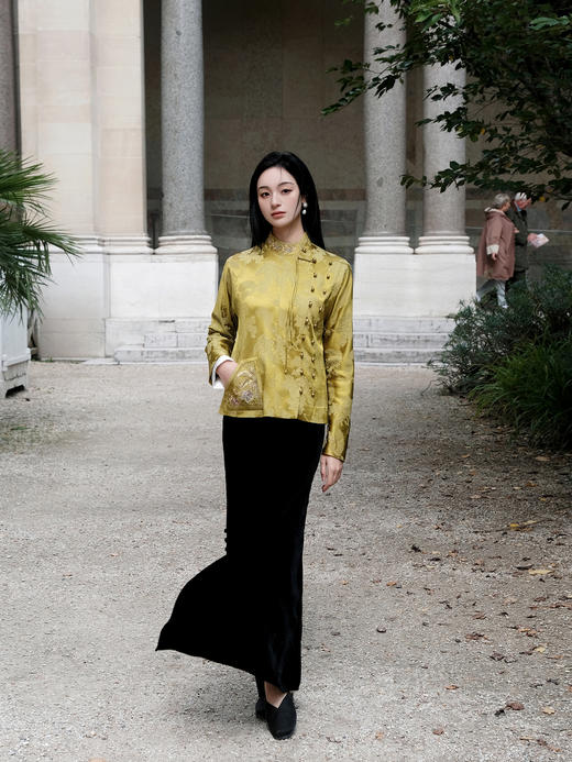 东方境X郭培| 芥末黄刺绣提花新中式上衣 商品图11