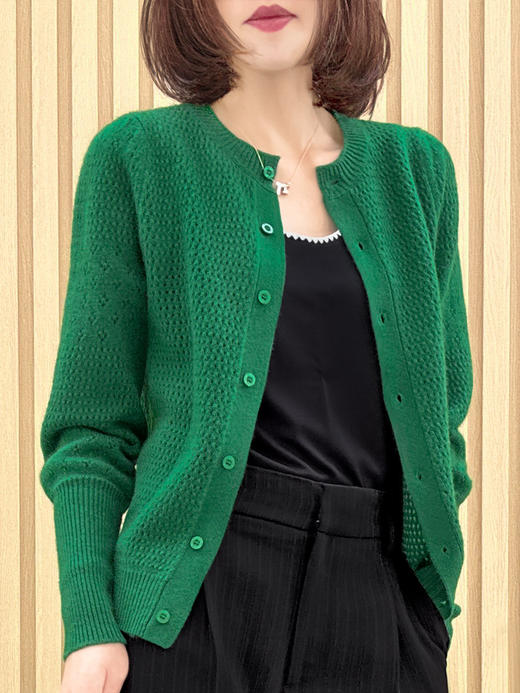 TYNVIE 羊绒羊毛混纺开衫-绿色 商品图1