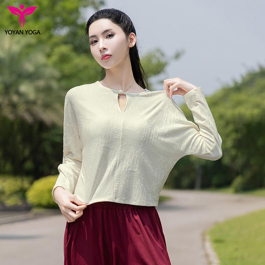 悠妍圆领山河图针织提花长袖瑜伽服上衣CX24531 商品图3