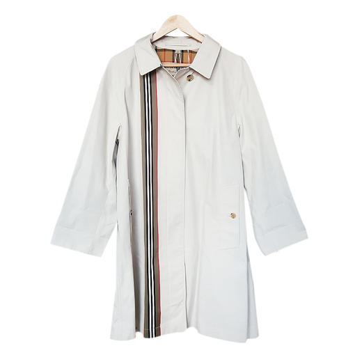 【95新】Burberry博柏利米灰色拼格纹风衣100%棉UK 8码（175/84A）女士现售价：3700！121124TJ18 商品图0