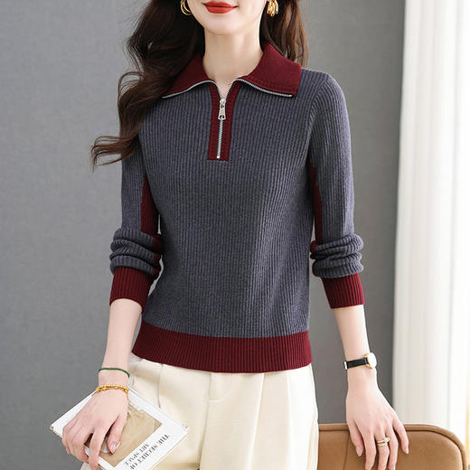 CC-MY-1178半拉链毛衣女秋冬2024新款设计感翻领卫衣洋气打底衫内搭针织上衣 商品图2