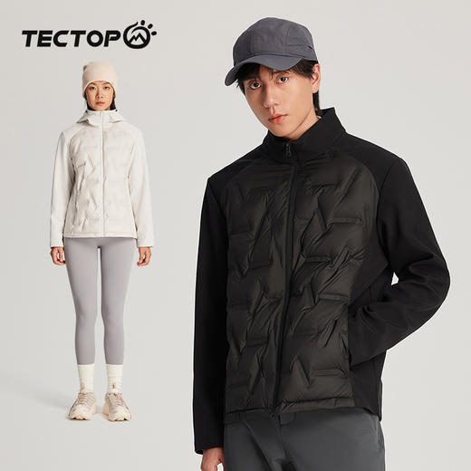 【168起秒杀】探拓户外白鸭绒轻薄羽绒服男女拼接短款外套防钻绒防水立领羽绒衣 商品图1