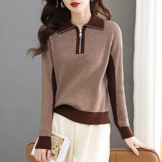 CC-MY-1178半拉链毛衣女秋冬2024新款设计感翻领卫衣洋气打底衫内搭针织上衣 商品图1