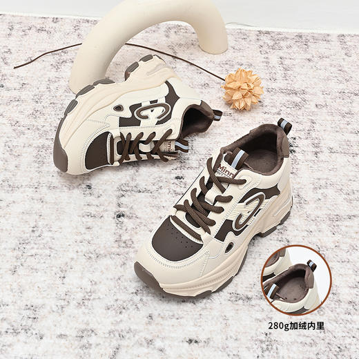 经典鲨2024年冬季款韩版拼色系带加绒舒适显高休闲老爹鞋女KW160-D58291 商品图1