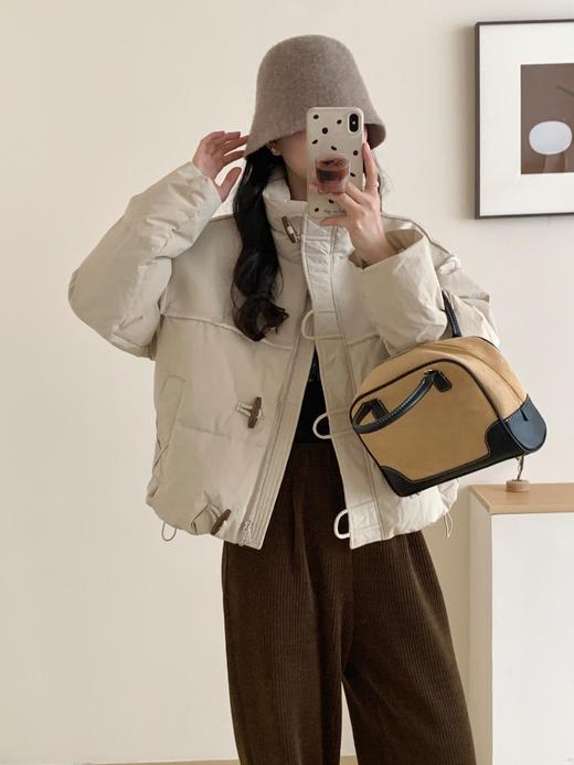 【YW】无忧购韩版简约小众百搭牛角扣立领拼皮羽绒外套24127#(截单后7天发货)25年清仓捡漏 商品图0