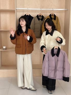 【YW】无忧购韩版休闲宽松撞色拼接羽绒服外套24170