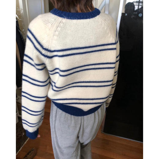 2024秋冬季新款韩国东大门清爽撞色双条纹插肩袖套头毛衣！ 商品图3