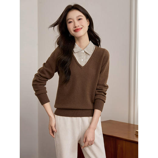【专属特价】熙世界设计感条纹衬衫领拼接针织衫假两件打底毛衣女2025秋冬新款 商品图2