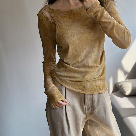 【顺丰包邮】35358 洛诗琳秋冬氛围感渐变漏肩羊毛天丝打底上衣10617 商品图4