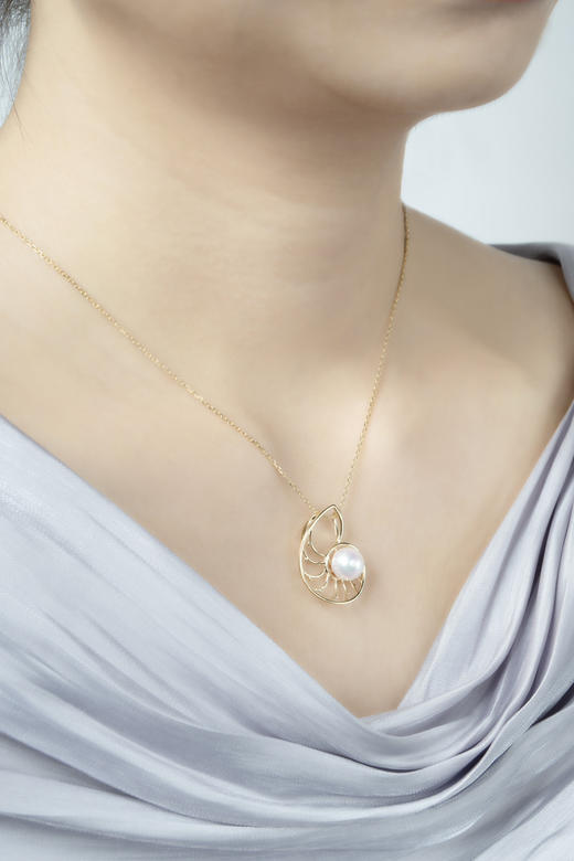 「鹦鹉螺」Akoya珍珠14k金吊坠 商品图5