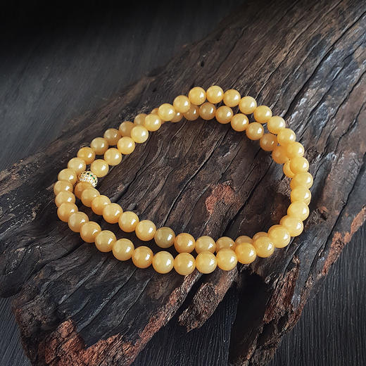 【天然正品】A货翡翠天然精品细腻无杂裂约9.0MM糯种鸡油黄黄翡翡翠圆珠项链60CM中性款现售价：4880！300924NJM21 商品图4