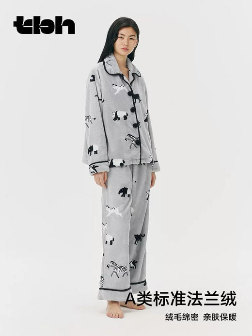 熊猫嘭嘭法兰绒家居服套装可外穿秋冬加厚情侣长袖睡衣 趣味孟聪 温暖过冬 商品图3