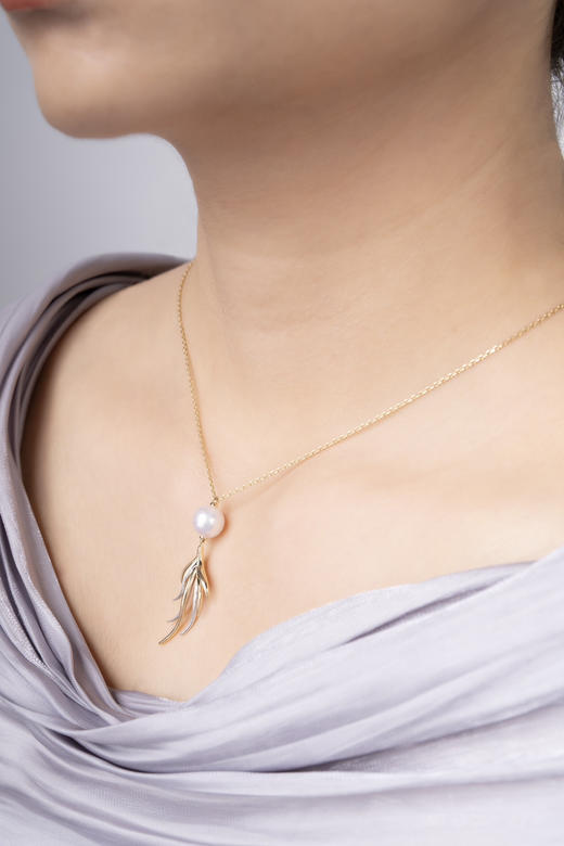 「羽」Akoya珍珠14k金吊坠 商品图3