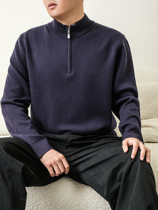 【可机洗羊毛衫】5天内发货！千元质量小立领半拉链毛衣男2025冬爸爸打底针织衫JX27 商品图5