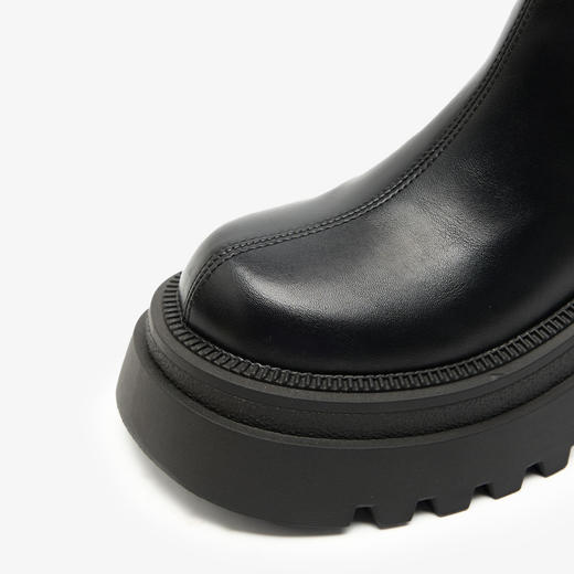 西遇厚底短靴女加绒新款冬季小踝靴黑色V口小个子增高瘦瘦靴D0047818 商品图5