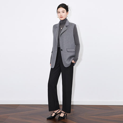 【高货wl】全新升级【铂金会员413/天猫559/差价146】(52416) 洛诗琳时尚通勤简约休闲西装领无袖双面羊绒毛呢马甲外套 商品图3