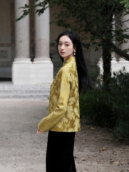 东方境X郭培| 芥末黄刺绣提花新中式上衣 商品图7
