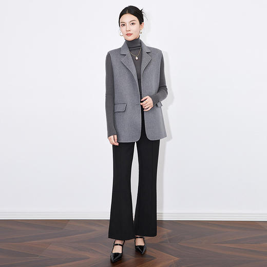 【高货wl】全新升级【铂金会员413/天猫559/差价146】(52416) 洛诗琳时尚通勤简约休闲西装领无袖双面羊绒毛呢马甲外套 商品图1