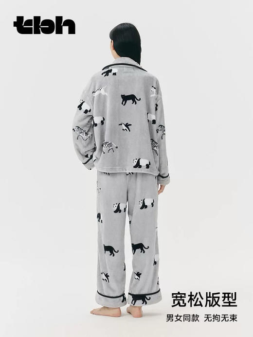 熊猫嘭嘭法兰绒家居服套装可外穿秋冬加厚情侣长袖睡衣 趣味孟聪 温暖过冬 商品图5