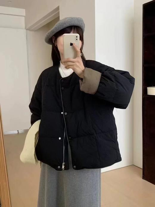 【YW】无忧购韩系小个子短款圆领拼色保暖方格子白鸭绒面包服24085#(截单后7天发货)25年清仓捡漏 商品图0