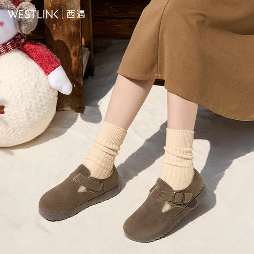 西遇厚底勃肯鞋女加绒新款冬季超火外穿一脚蹬博肯雪地鞋棉鞋V4147864 商品图1