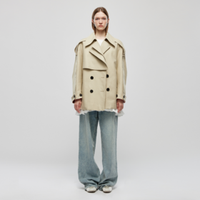 拼色中长款风衣