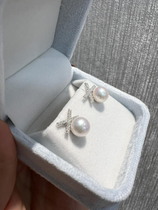 1113-8主推款 白菜价 赵露思 蝴蝶结高碳钻 8-9mm淡水珍珠 耳钉 商品图2