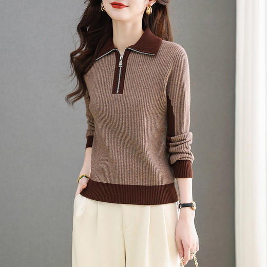 CC-MY-1178半拉链毛衣女秋冬2024新款设计感翻领卫衣洋气打底衫内搭针织上衣 商品图3