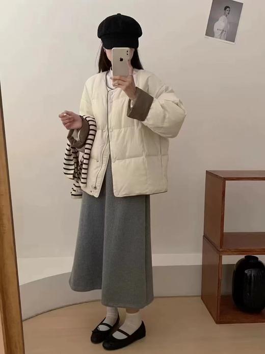 【YW】无忧购韩系小个子短款圆领拼色保暖方格子白鸭绒面包服24085#(截单后7天发货)25年清仓捡漏 商品图2