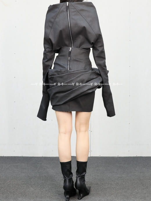 Rick Owens｜垂坠粉笔黑弹力牛仔布迷你裙 商品图2