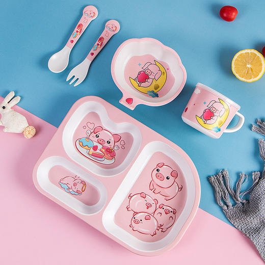 【竹纤维儿童餐具，环保·健康·易清洗】新款卡通竹纤维儿童餐具套装 家用宝宝分格餐盘 小孩子辅食饭碗勺叉-QQ 商品图8