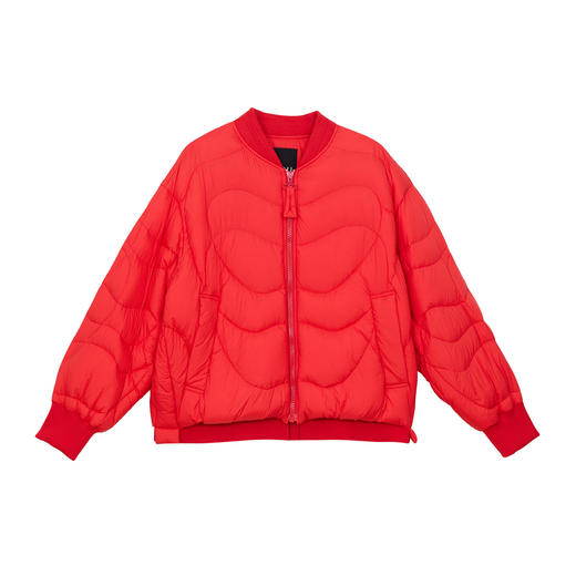 谜底大红色羽绒服女2024冬新品新年红宽松棒球领鸭绒服244MY1489 商品图4